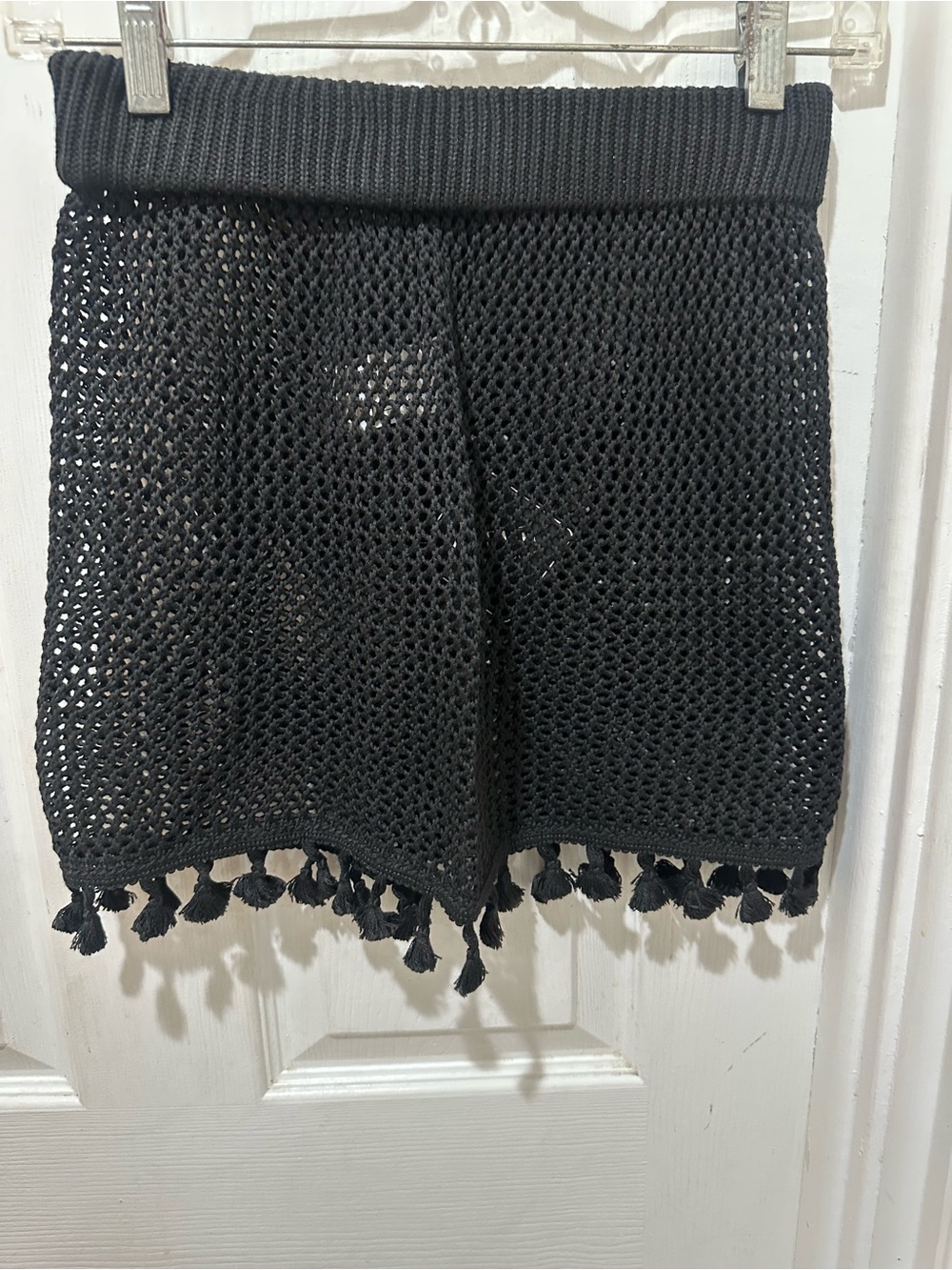 Zaful Black Crochet Mini Skirt with Tassel Trim